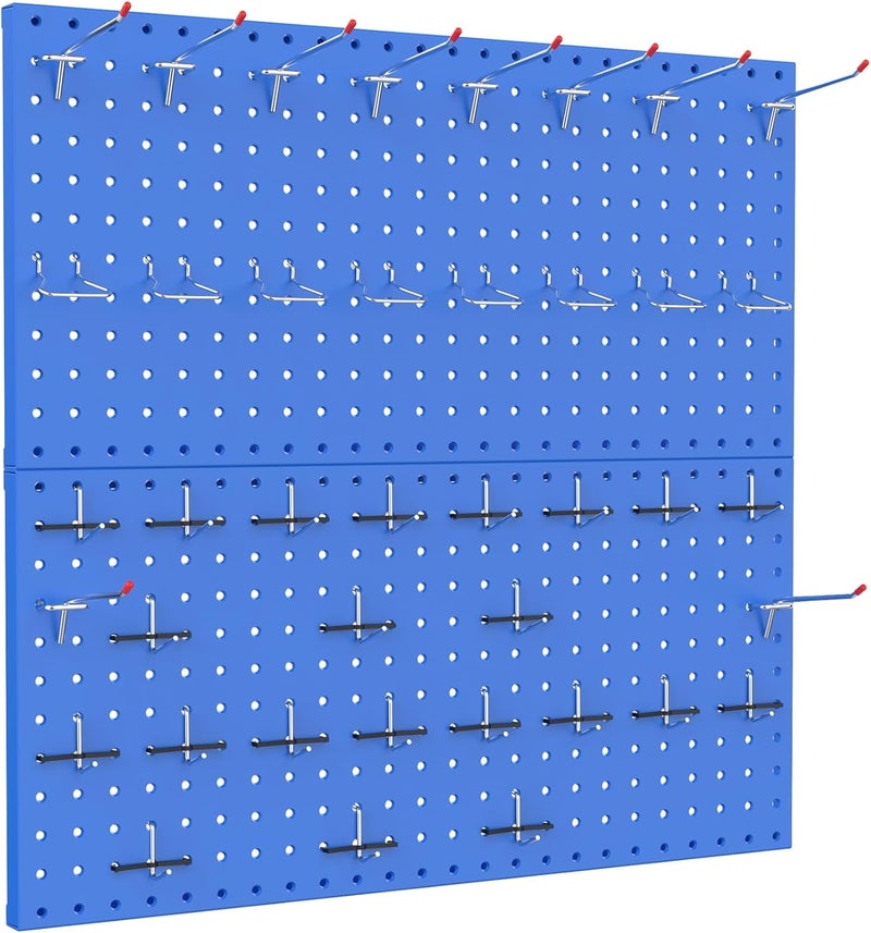 TORACK Metal Pegboard Wall Organizer 24" x 24" or 12" x 48", 70 PCS Tools Storage Pegboard for Garage Tool Organizer Pegboard with Peg Board Hooks for Workbench(Blue) - Image 1